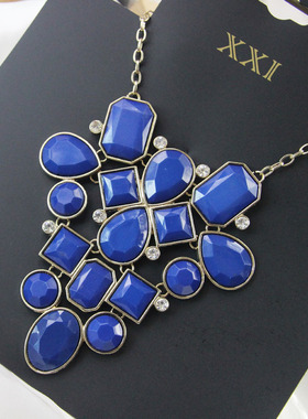 双色夸张扇形镶钻项链