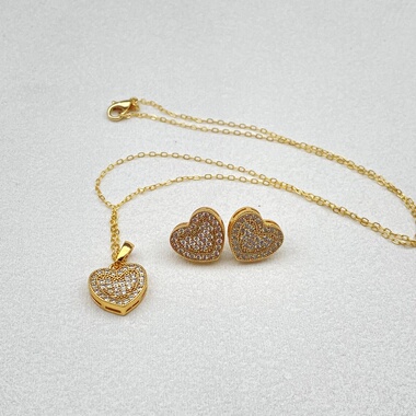 欧美外贸饰品时尚桃心心形个性夸张女多款耳环镀真金项链耳钉BC03