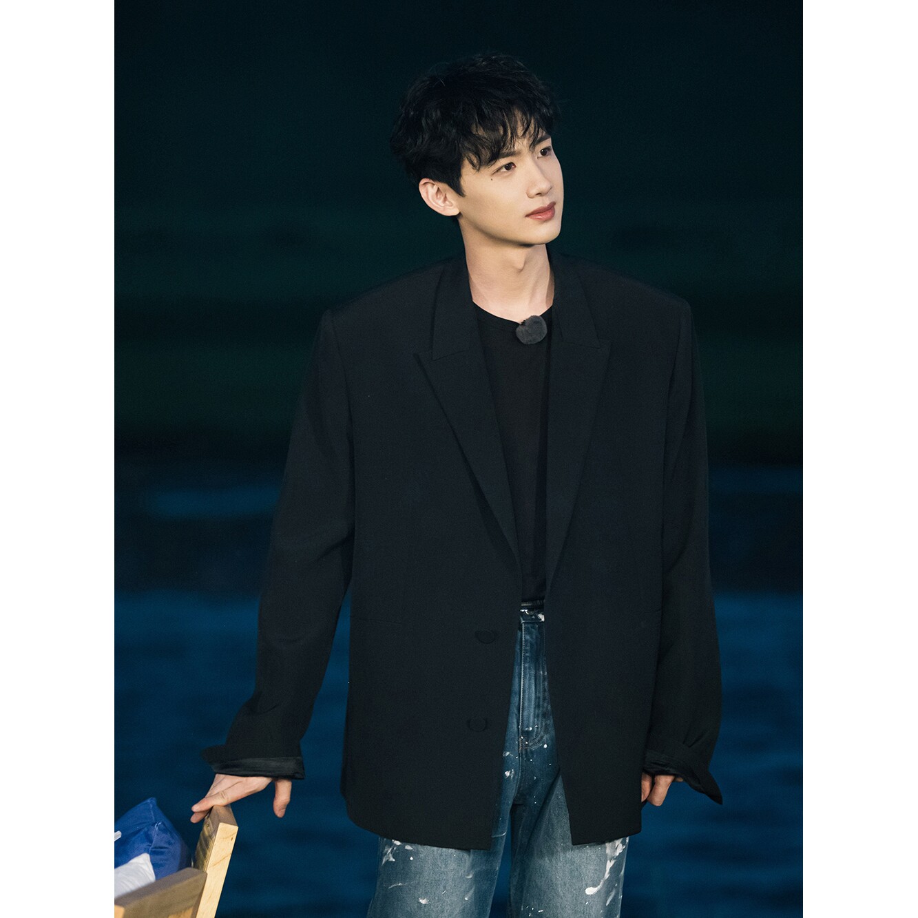 白敬亭明星同款黑色廓形垫肩西装季西服休闲外套宽松男女潮牌