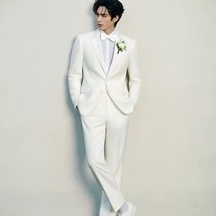 高级感痞帅舞台订婚演出宴会 外套男士 尚品宋威龙明星同款 白色西装