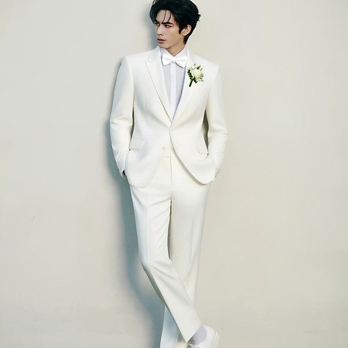 宋威龙同款白色男士西装婚礼