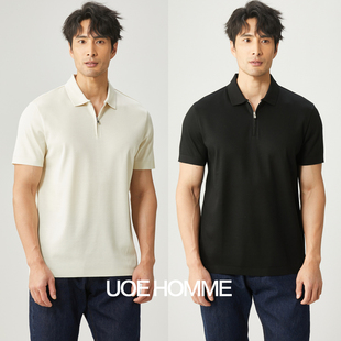 UOE夏季 高档长绒棉网眼提花面料拉链门襟男士 翻领短袖 T恤POLO衫