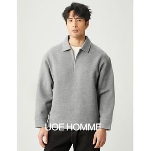 UOE春季新品定织空气层面料半拉链翻领卫衣男士宽松休闲百搭长袖