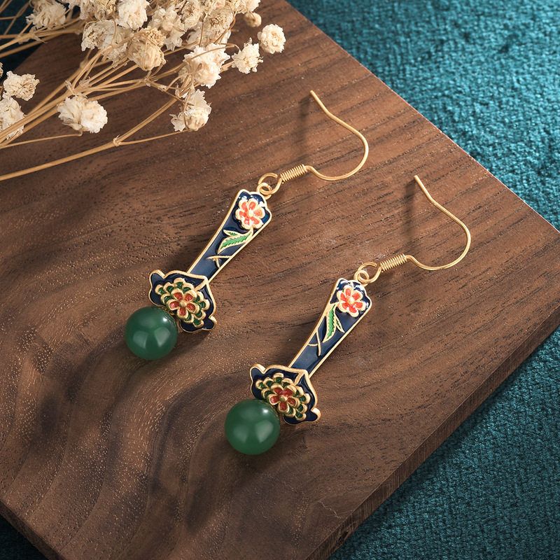 艾尔缘首饰2021国潮新品国风耳饰珐琅彩绘如意玉髓玛瑙耳环耳坠女