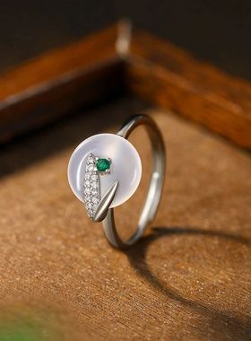 新中式竹叶平安扣耳环国风复古轻奢高级感气质时尚开口戒指指环