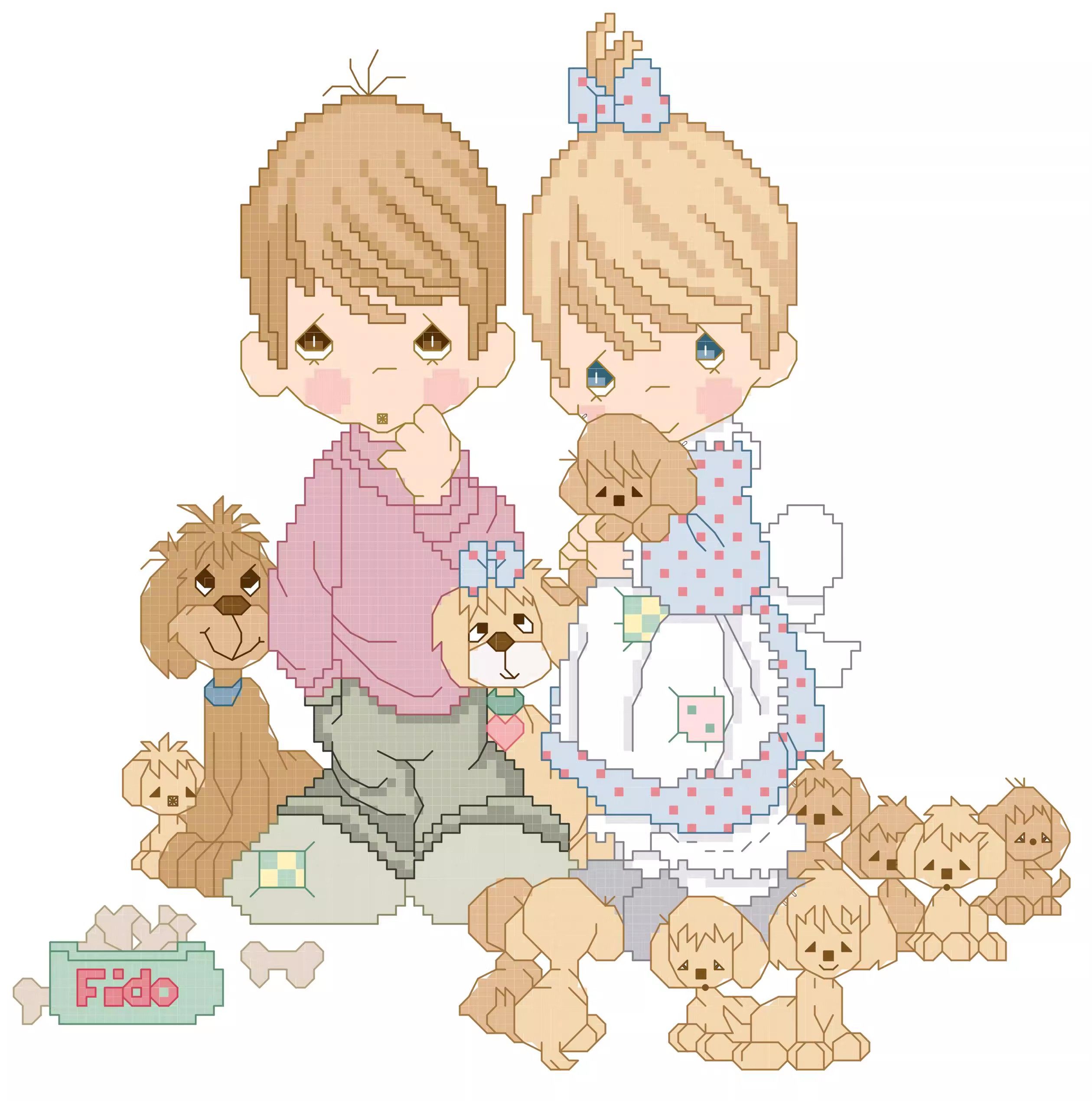 十字绣电子图纸4456 水滴娃娃189可爱卡通116w*118h38色pat源文件