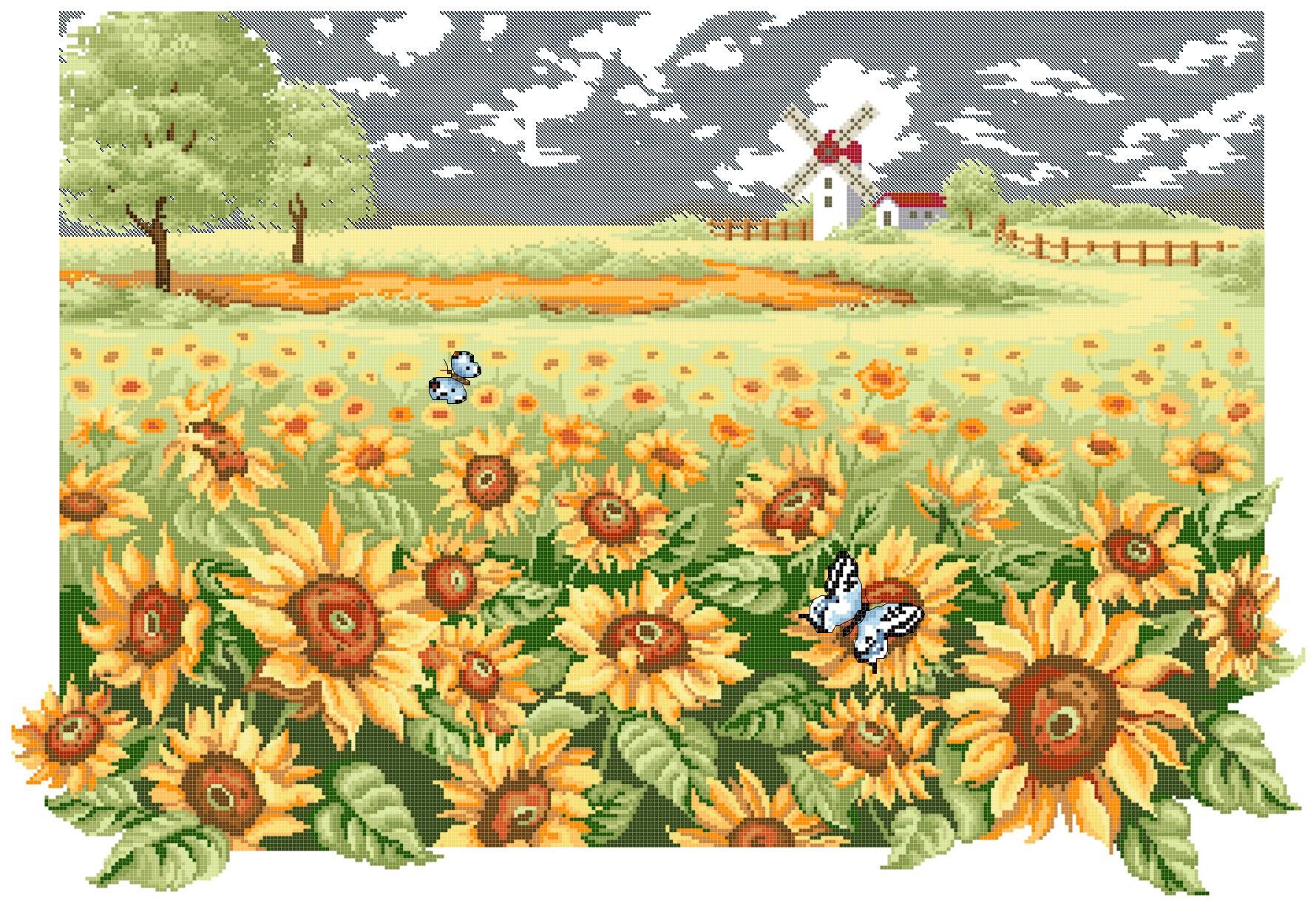 十字绣电子图纸4866 向日葵园(1)风景350w*239h27色pat源文件