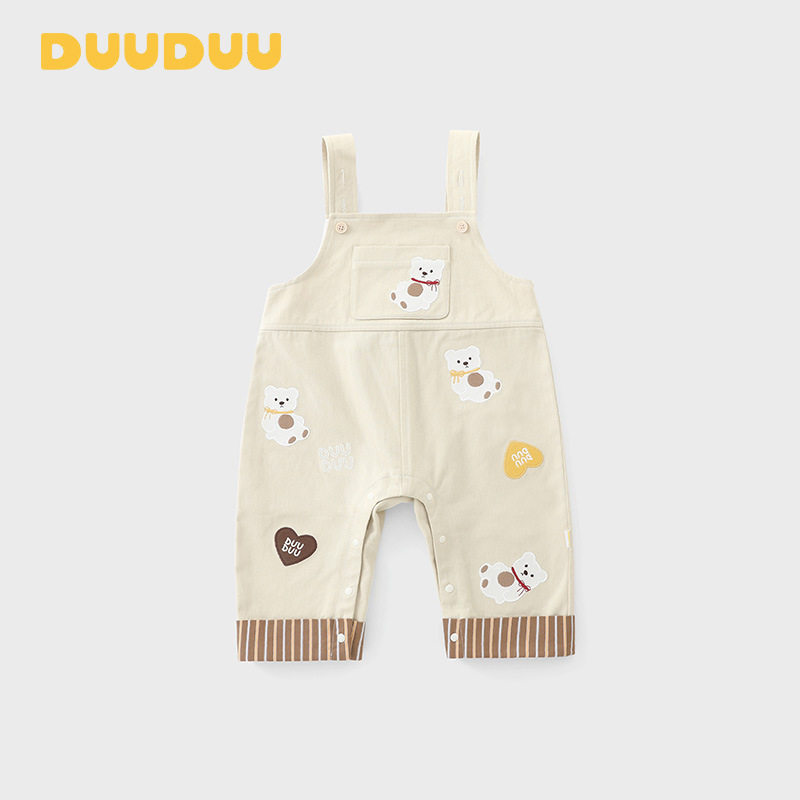 DUUDUU双层婴儿裤子2026新款连体衣爬服韩式春秋季男女宝宝背带裤