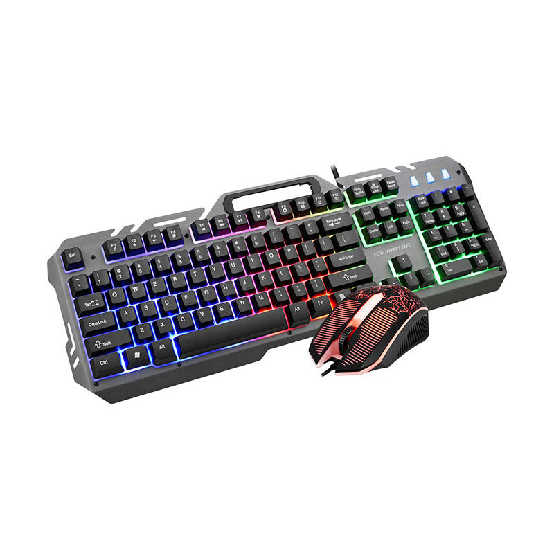 冰甲bt390usb金属发光有线游戏机械手感键盘鼠标套装台式机笔记本