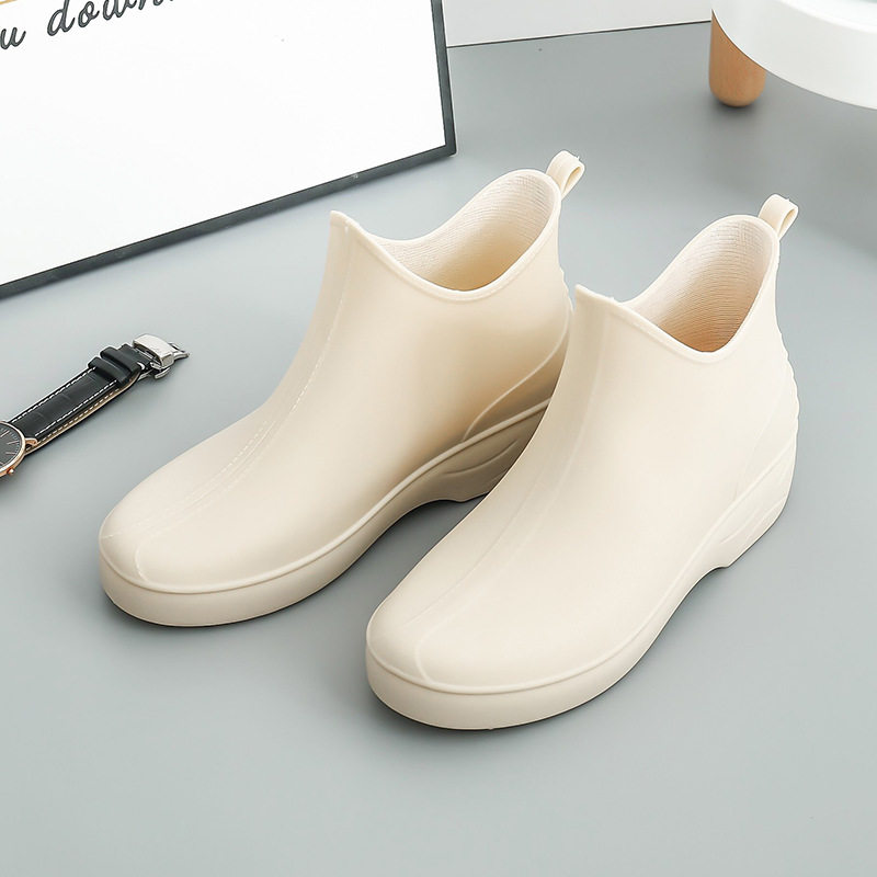 NEW JAPANESE FASHION RAIN BOOTS WOMENS CASUAL ALL-MATCH HEIGHTENED RAIN BOOTS NON-SLIP WEAR-RESISTANT SHORT TUBE WATER BOOTS SCRUB WORK WATER SHOES