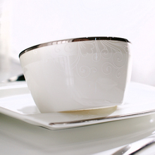 4.5寸方形碗6/10个装骨瓷碗套装家用极简轻奢现代骨瓷饭碗银边