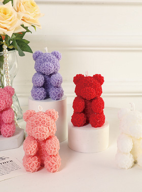 1情人节玫瑰熊家居摆件氛围感送女神生日礼物香薰蜡烛伴手礼