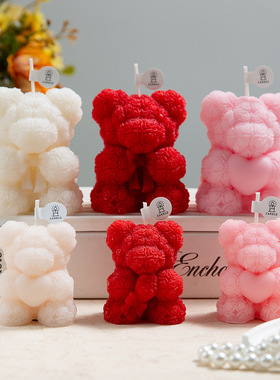 1玫瑰花熊香薰蜡烛蝴蝶结爱心熊家居装饰婚礼伴手礼情人节礼物