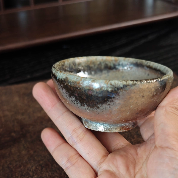 非常好看 备前烧风格真柴烧 窑变火彩火痕 品茗杯主人杯 绝美孤品