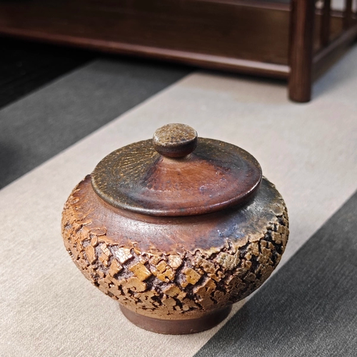柴烧茶叶罐 茶器茶具 绝美火痕火彩孤品 茶席焦点收藏级