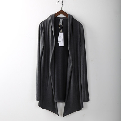 原创针织衫春秋中长款连帽开衫潮