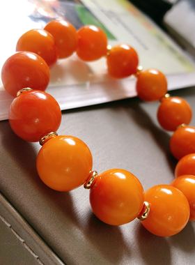 镇店之宝 一图一物 橘皮纹老蜜蜡手链 女手串 瘦男士也可以戴