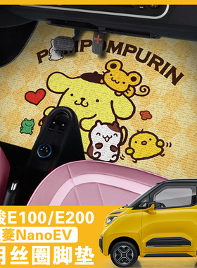 卡通草莓熊丝圈汽车脚垫五菱NanoEV宝骏e200e100专用车内保护垫