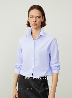 THESOONG/秋季长袖衬衫女短款上衣无袋免烫抗皱开衫方领HRCS6875