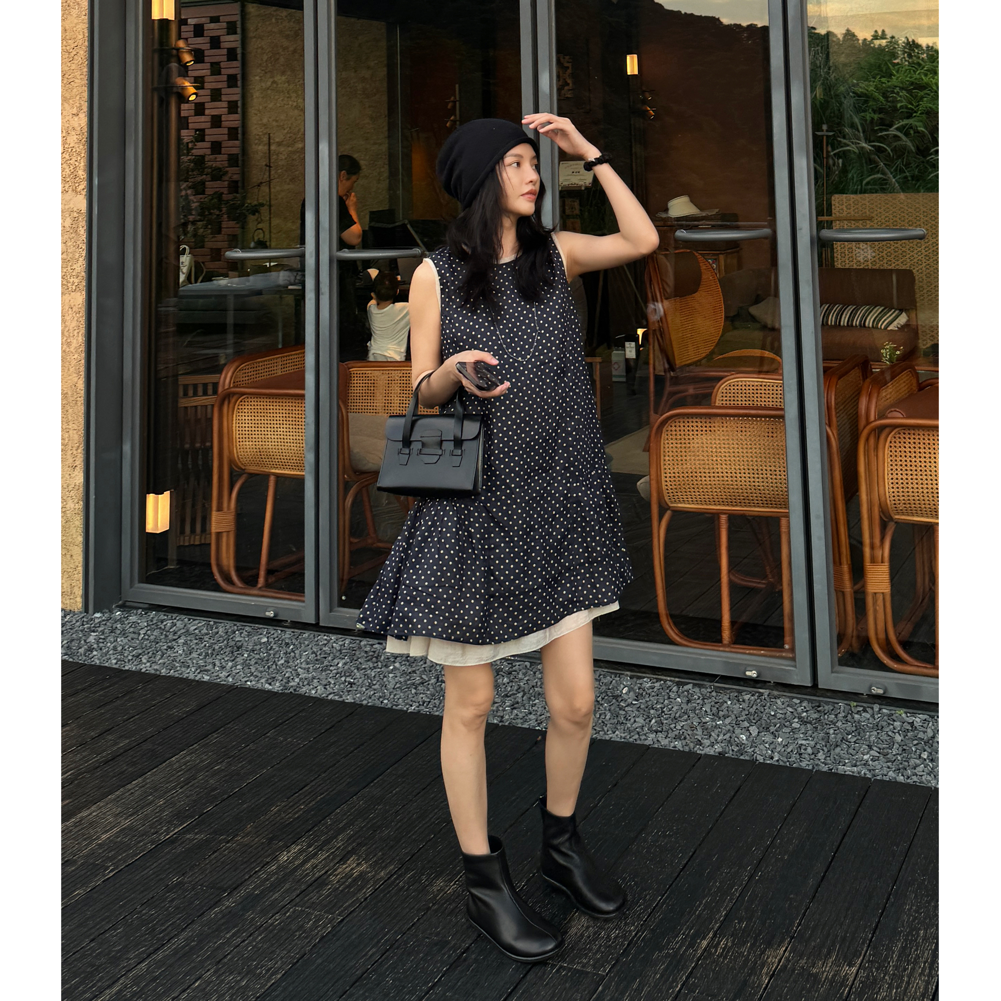 THESOONG苎麻波点背心连衣裙