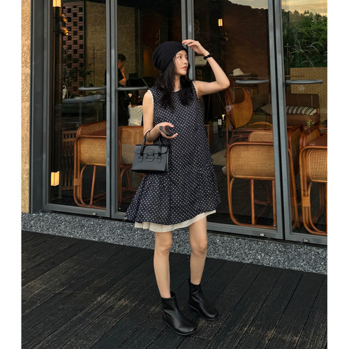 THESOONG苎麻波点背心连衣裙