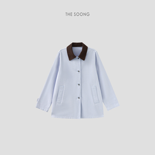 外套7506 蓝调时刻纯棉酵磨洗水灯芯绒领中长款 THESOONG 定染你