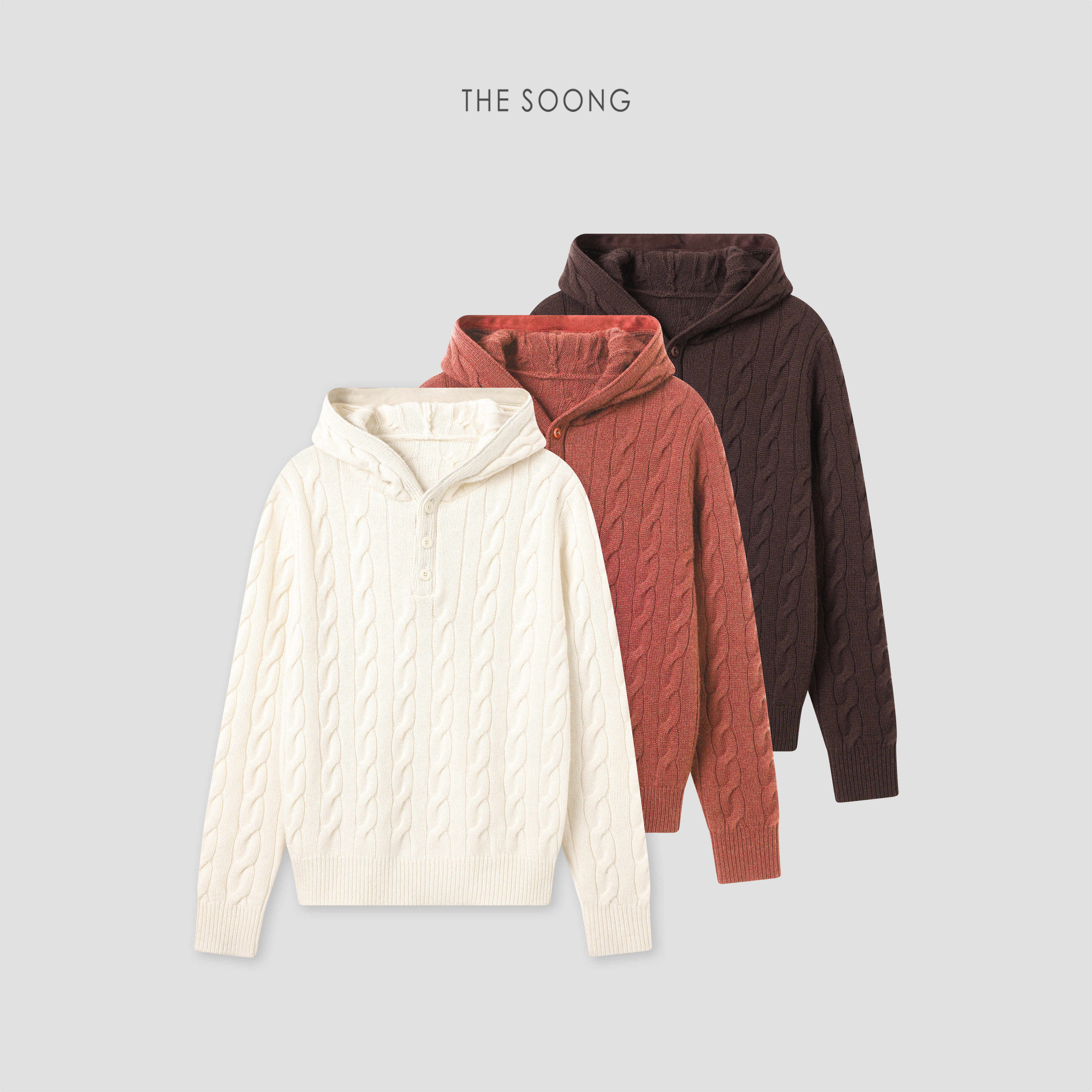 THESOONG/绞花毛衣 山羊绒羊毛绞花肌理慵懒风秋冬连帽毛衣女7906