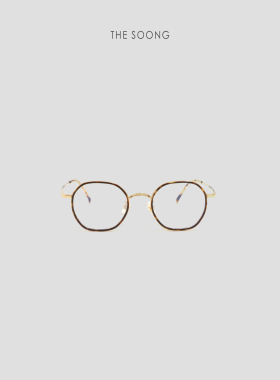 THESOONG/多边形眼镜 超轻羽钛双色黄花纹百搭素颜眼镜8512