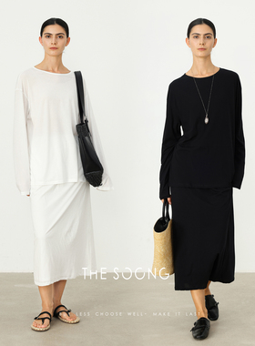 THESOONG/白雪公主 100%长绒棉轻盈薄款T恤半身裙松弛套装女5253