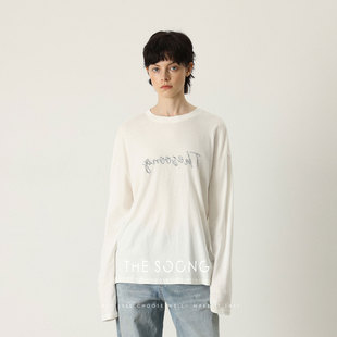 THESOONG/正反两穿秋季T恤女长袖微透字母上衣打底衫百搭HBTX7343