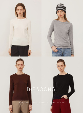 THESOONG/新品简约基础舒适天丝羊毛混纺圆领长袖T恤打底衫女8294