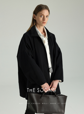 THESOONG/阿姆斯特 匹马棉黑色廓形显瘦小个子秋冬夹棉风衣外套女