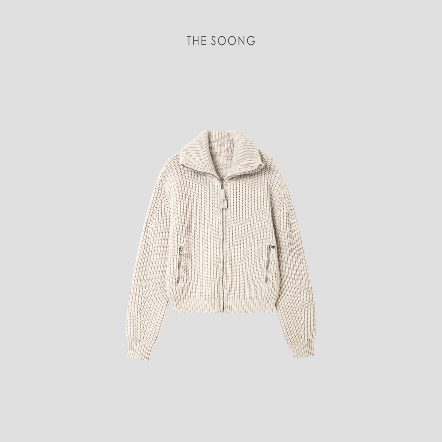 THESOONG/织物艺术 复古重工精织立体纹理感翻领毛衣外套8066