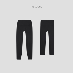 裸感收腰无T线丝滑无痕黑色打底健身裤 裁剪瑜伽裤 一片式 THESOONG