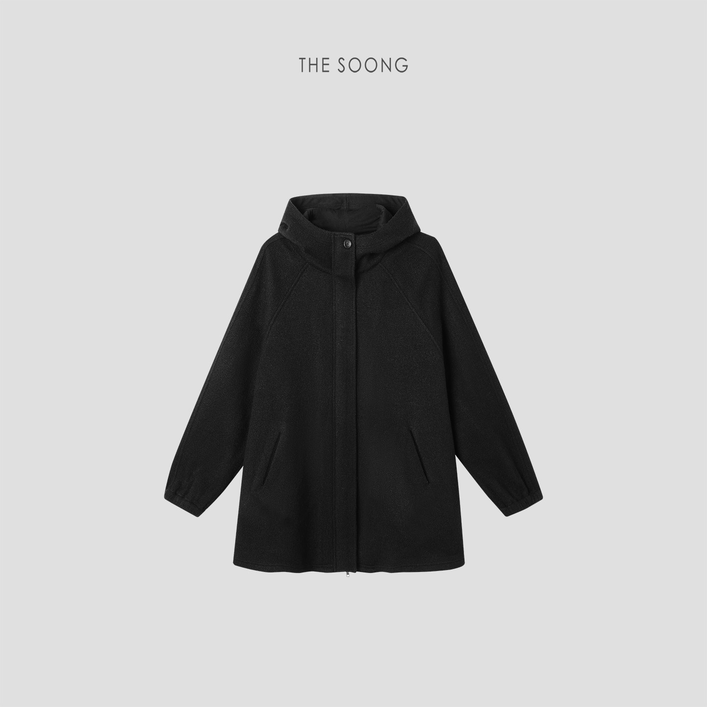 黑色保暖斗篷式连帽外套