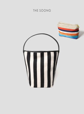 THESOONG/斑马帆布包 经典大容量轻便百搭头层牛皮条纹肩带包6678