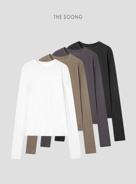 THESOONG/肌肤面膜 超薄纯棉直裁呼吸肌理感长袖打底T恤女7742