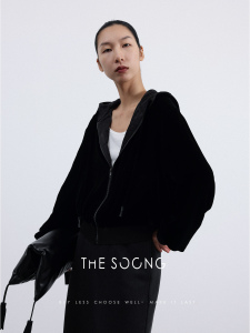 THESOONG/经典丝绒轻奢连帽抽绳外套女高级感舒适拉链上衣