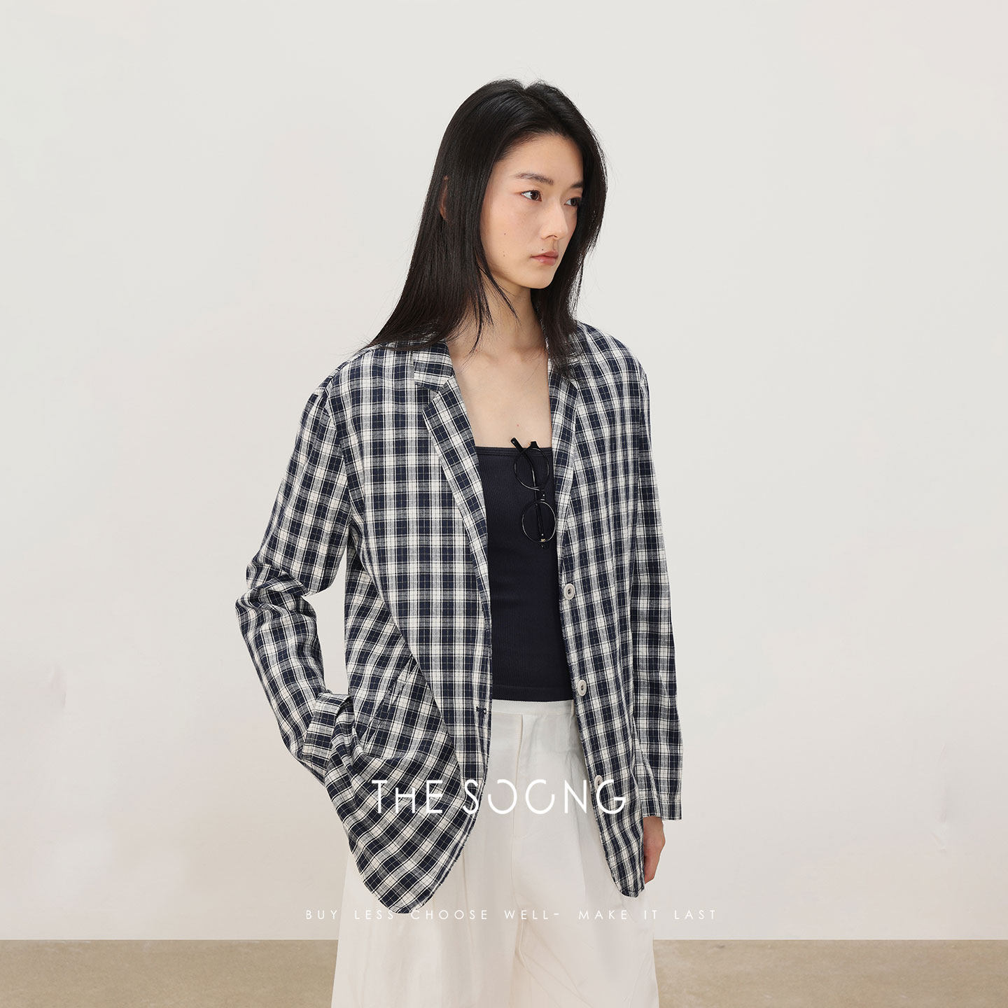 THESOONG/春季蓝白格子休闲西装外套女小个子高级感设计上衣8060,女装/女士精品,衬衫,淘宝优惠券,粉丝福利购,淘宝优惠卷