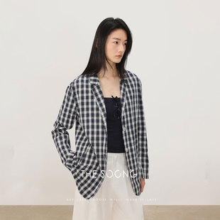 蓝白格子休闲西装 外套女小个子高级感设计上衣8060 春季 THESOONG