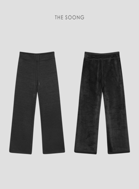 THESOONG/暖绒裤 加厚加绒保暖抽绳黑色显瘦正腰松紧休闲裤7868