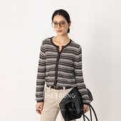 休闲宽松开衫 THESOONG V领针织条纹衫 新品 外套HWMY7645 春季
