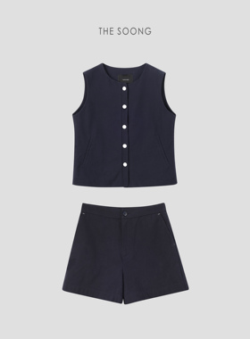 THESOONG/极简灵魂 重磅天然纤维绣花呼吸感无袖马甲短裤套装6551
