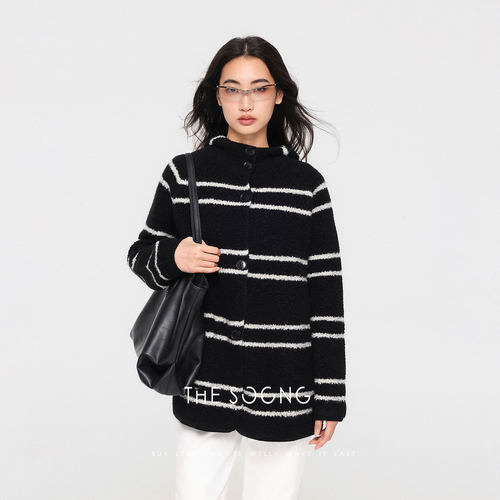 THESOONG/云感条纹 纯羊毛轻盈保暖撞色条纹毛衣外套8070