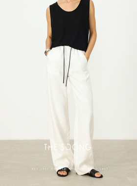 THESOONG/灵动自如 夏季薄款100%亚麻凉感松紧腰垂感休闲裤女6792