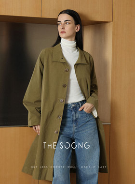THESOONG/简约直筒中长款外套女开衫百搭休闲宽松秋季风衣7654
