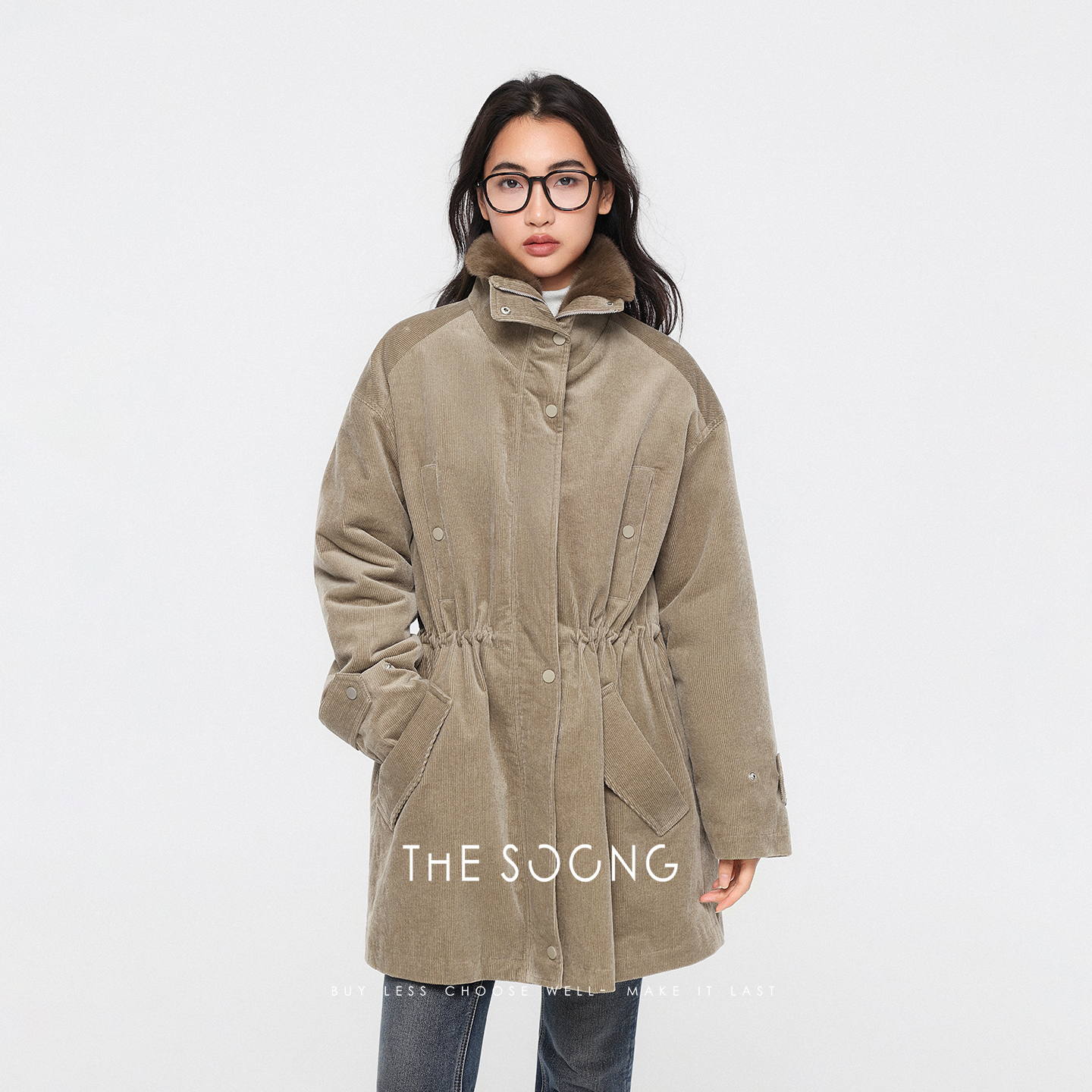 收腰显瘦中长款灯芯绒外套女