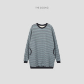 390g羊毛混纺保暖舒适色加厚条纹上衣女5420 卫衣 清仓 长款