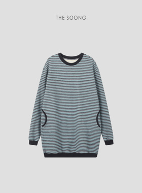 【清仓】长款卫衣 390g羊毛混纺保暖舒适色加厚条纹上衣女5420