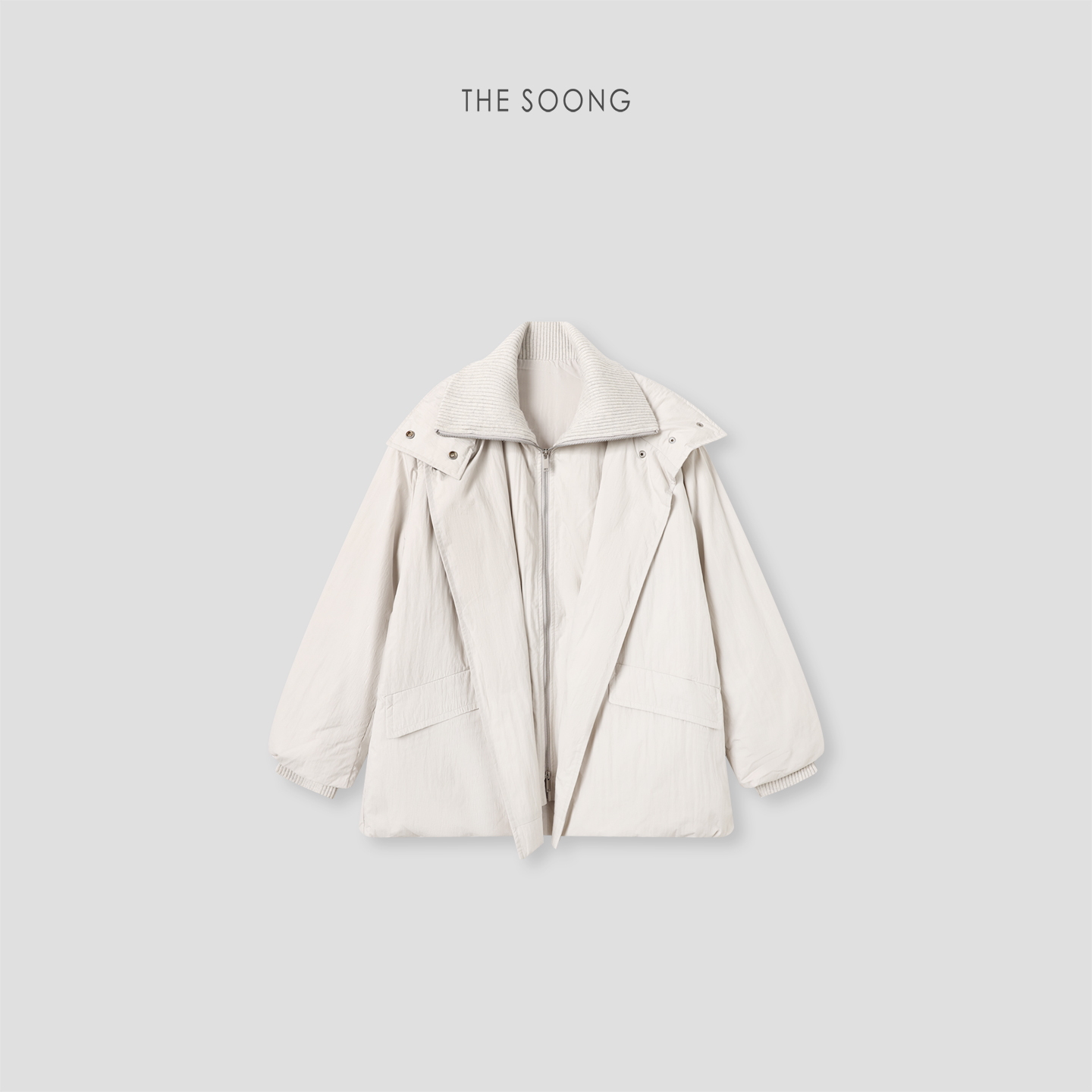 90白鸭绒针织领立领羽绒服